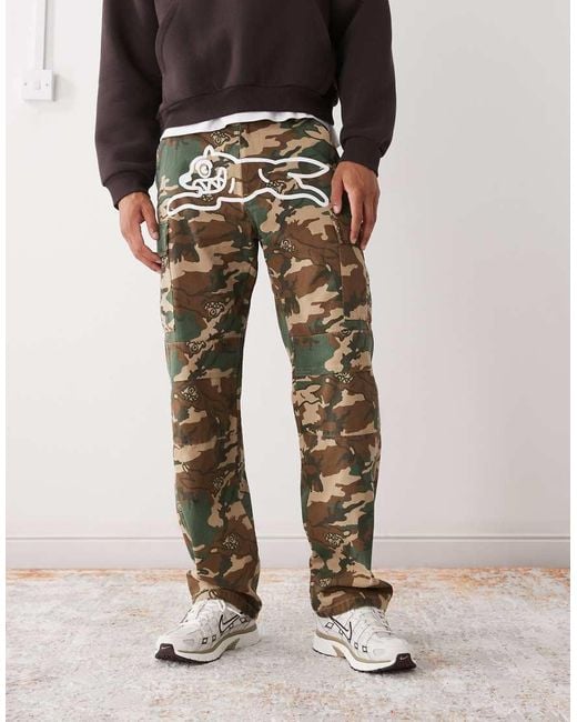 ICECREAM Black Running Dog Cargo Trousers for men