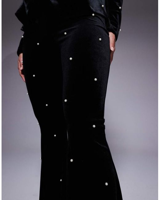 ASOS Blue Velvet Pants With Pearl Embellishment