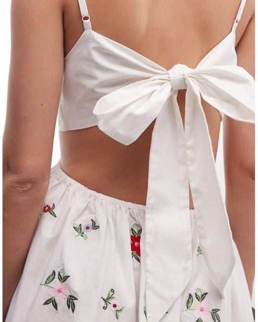 Miss Selfridge White Embroidered Tie Back Mini Dress
