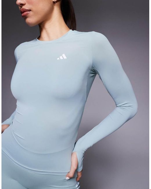 Adidas Originals Blue Adidas Training Power Essentials Long Sleeve Top