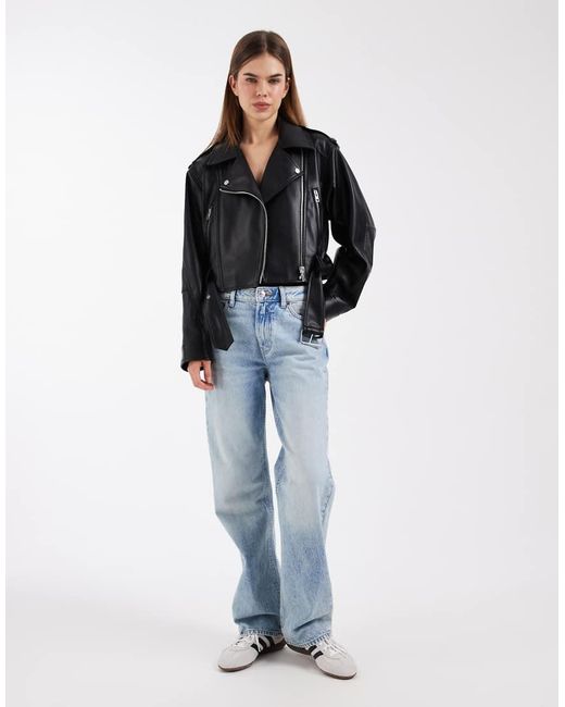 ASOS Black Leather Look Shrunken Biker Jacket