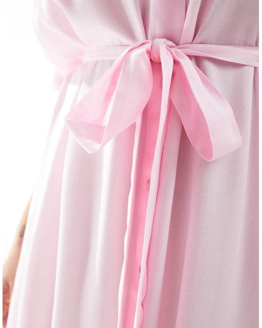 Vestido Camisero Midi Rosa Con Cinturón Anudado De Vero Moda de color Pink