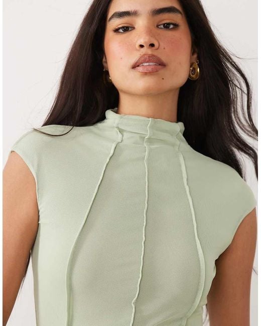 ASOS Green Mesh High Neck Maxi Dress With Exposed Contour Seam Detail