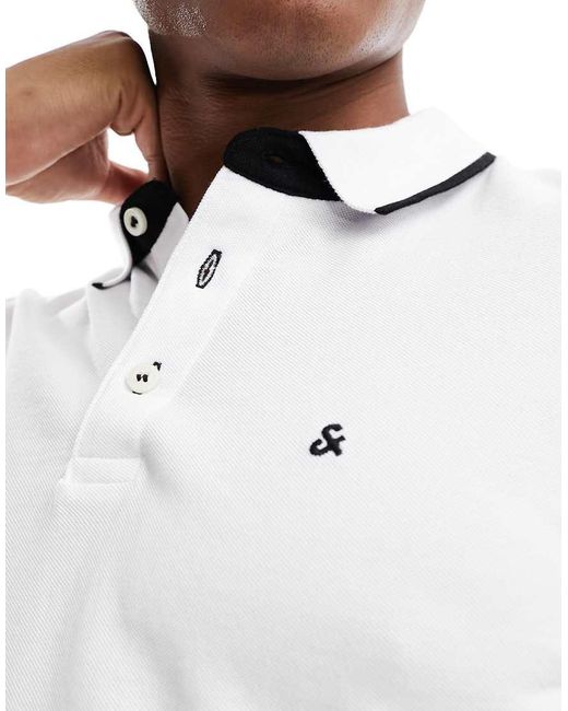 Polo De Piqué De Corte Slim Con Logo Y Ribetes En Essentials De Jack & Jones de hombre de color White