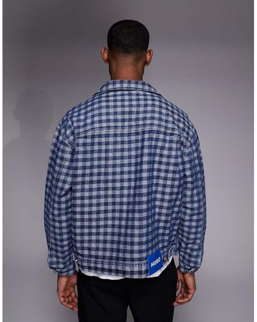 HUGO Blue Nial Relaxed Fit Check Denim Jacket for men