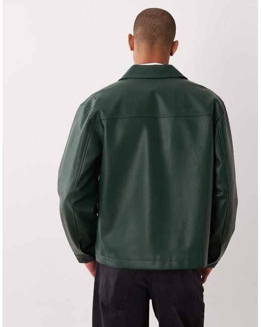 ASOS Green Faux Leather Shacket for men