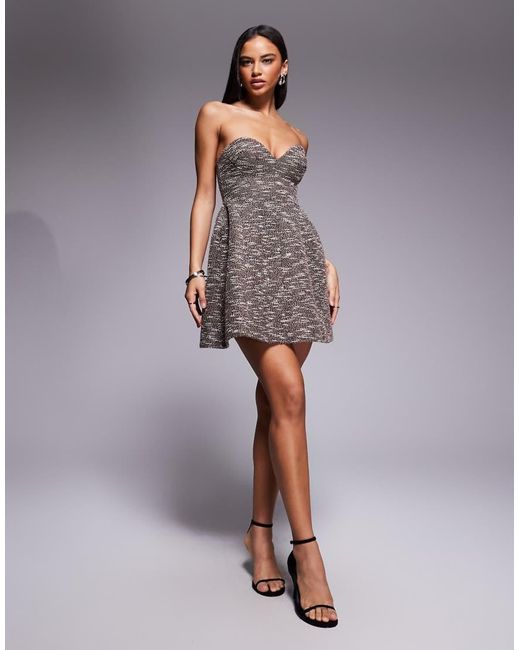 ASOS Gray Bonded Boucle Sweetheart Mini Dress With Structured A-line Skirt