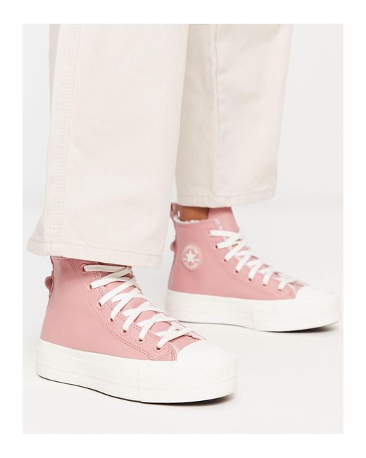 Converse Lift Hi Leather Sneakers With Lining in Pink Lyst