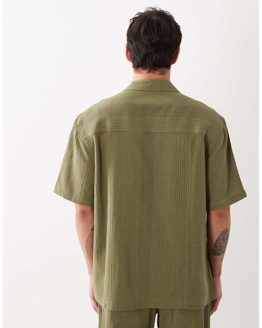 ASOS Green Co-ord Relaxed Revere Shirt With Stripe Jacquard for men