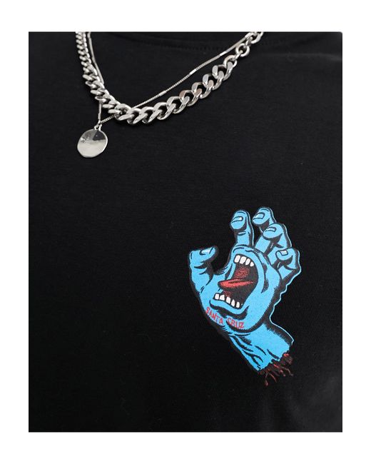 Screaming hand - t-shirt nera classica con stampa di Santa Cruz in Blue da Uomo