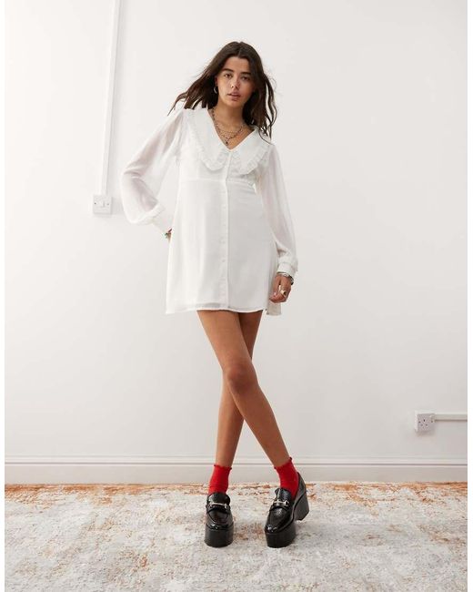 Reclaimed (vintage) Mini-Jurk Met Lange Mouwen En Kraag in het White