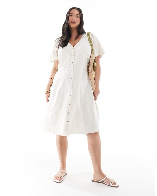 ONLY White Tie Detail Mini Dress With Linen