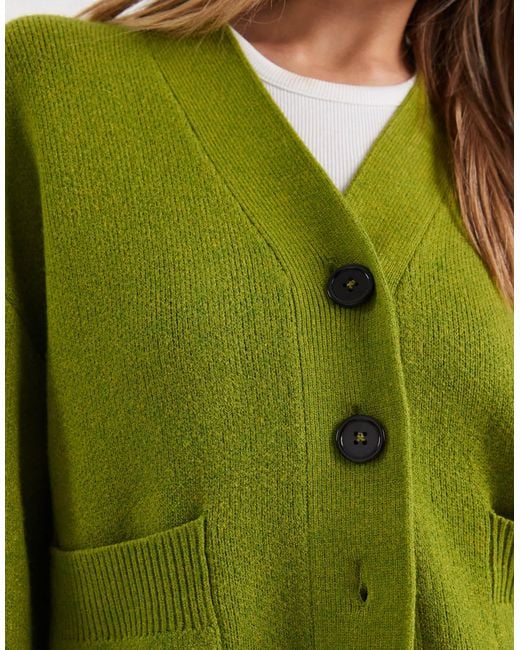 ASOS Green Button Through Pocket Front Boyfriend Cardigan