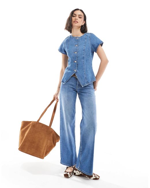 ASOS Blue – vorne gebundenes, kurzärmliges denim-oberteil