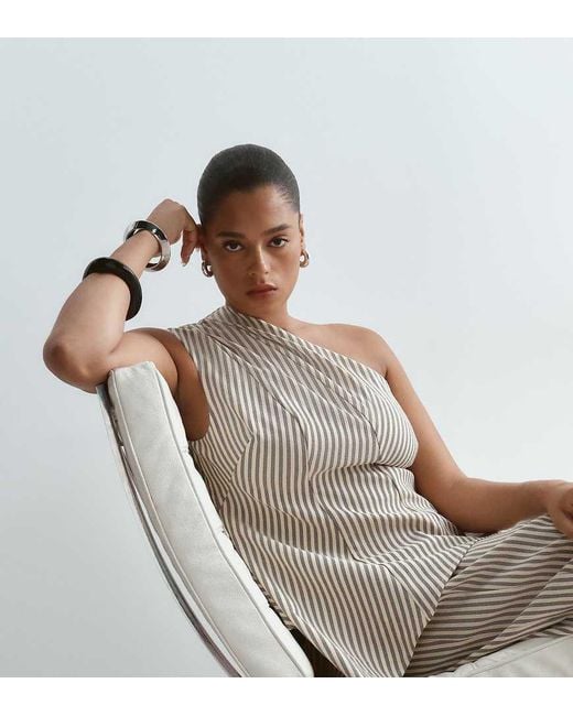 ARRANGE Metallic Curve One Shoulder Structured Top With Asymmetric Hem