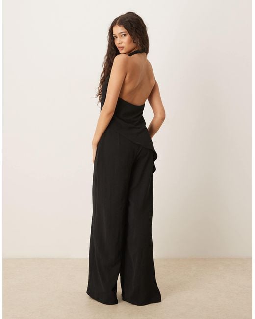 ASOS Black Trim Detail Halter Overlay Jumpsuit