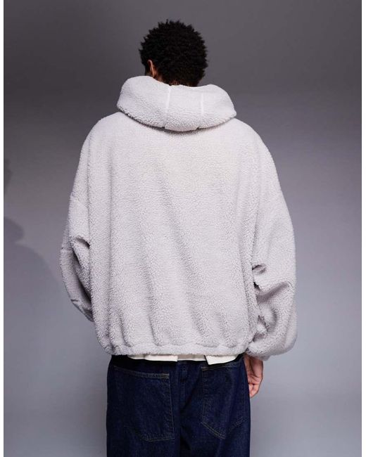ASOS Extreem Oversized Fleece Hoodie Met Kwartrits En Opstaande Boord in het Gray voor heren