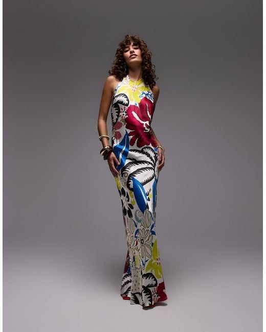 TOPSHOP Gray Halter Neck Maxi Dress