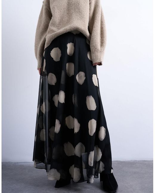 TOPSHOP White – gepunkteter, weiter chiffon-maxirock