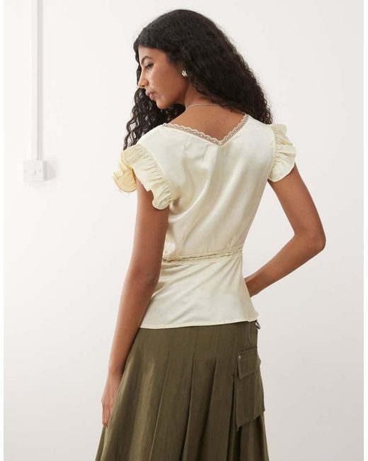 Reclaimed Vintage Natural Satin Tea Top With Pintucks And Lace Trims