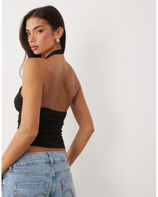 ASOS Black Mesh Ruched Halter Top