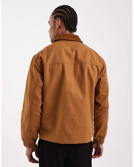 Only & Sons Brown Heavyweight Barn Jacket With Cord Collar for men