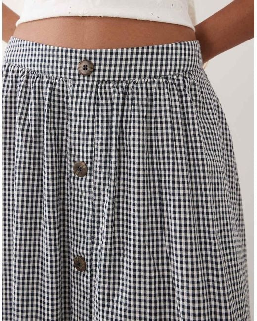 New Look Gray Gingham Button Through Midi Skirt