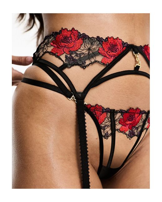 Ann Summers Black Caged Rose Suspender Belt With Embroidery
