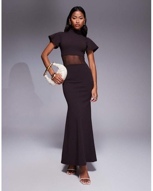 ASOS Purple Maxi Dress With Mesh Corset Seam Detail