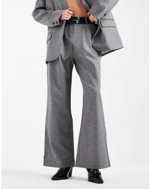 4th & Reckless Gray Double Belt Pleat Detail Wide Leg Tailored Pants