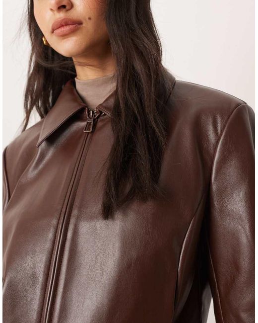 ASOS Brown Tailored Faux Leather Zip Front Cropped Blazer Co-Ord