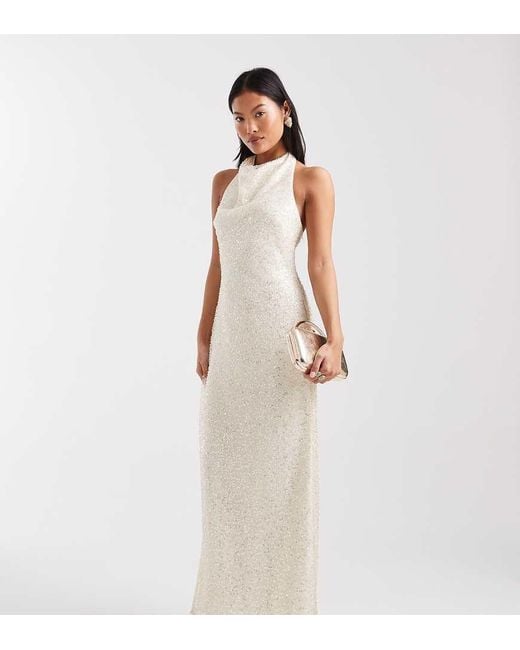 Forever New Natural Forever New Bridal Petite Sequin Halter Maxi Dress