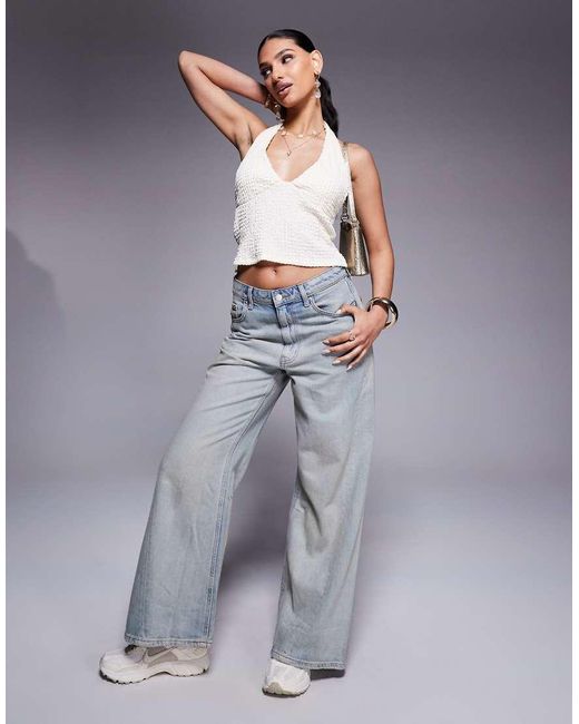 Top Con Cuello Halter De Tejido Texturizado De -Blanco ASOS de color White