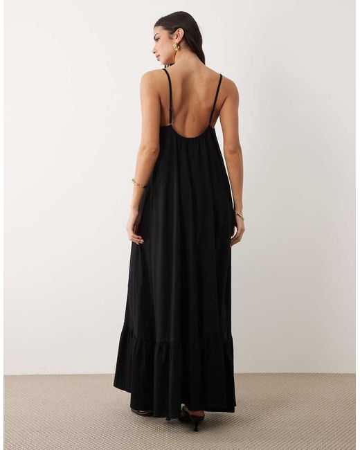 Gina Tricot Black Pure Cotton Flowy Strappy Maxi Dress