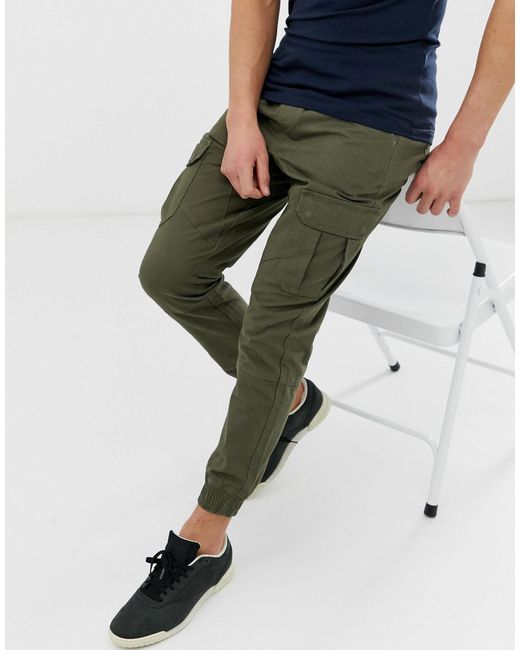 Another Influence Green Slim Fit Cuffed Cargo for men