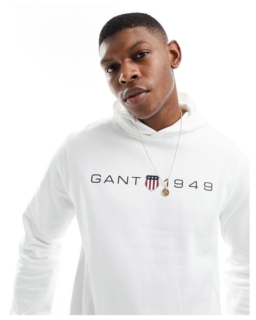 Sudadera blanco con capucha y estampado del logo Gant de hombre de color White