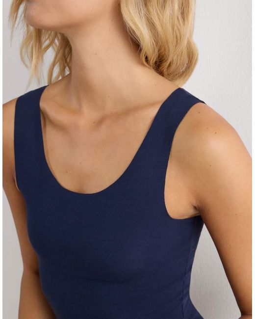 Intimissimi Blue Round-Neck Raw-Cut Cotton Vest Top