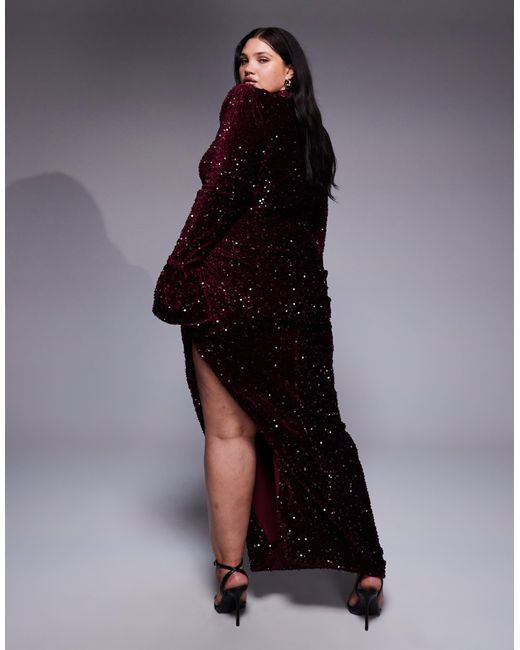 ASOS Blue Curve Velvet Sequin Maxi Dress With Drape Waist