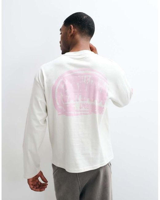 Weekday White Oversized Long Sleeve T-shirt With Pink Graphics for men