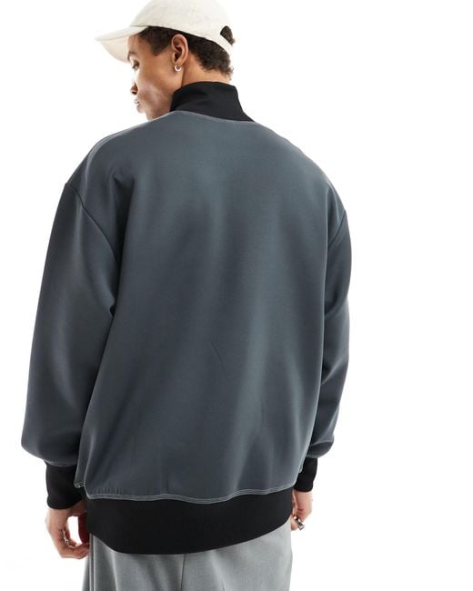 ASOS Blue Oversized Scuba Half Zip Funnel Neck Sweatshirt for men