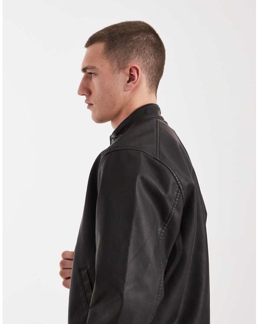 Hollister Black Vegan Leather Classic Moto Jacket for men