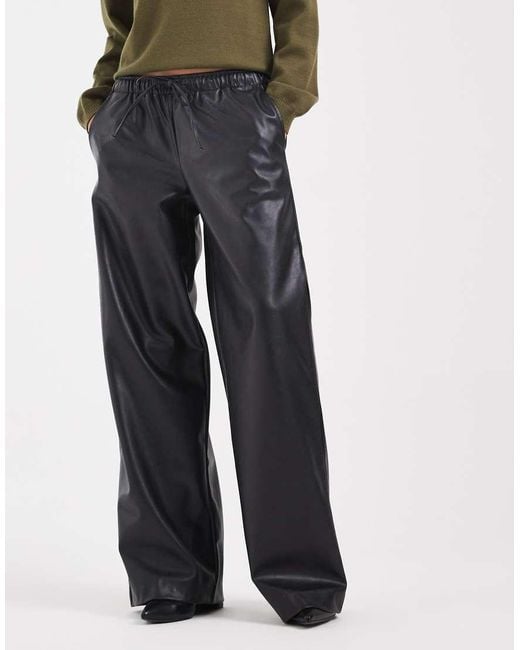 Vero Moda Green Tie Waist Wide Leg Faux Leather Trouser