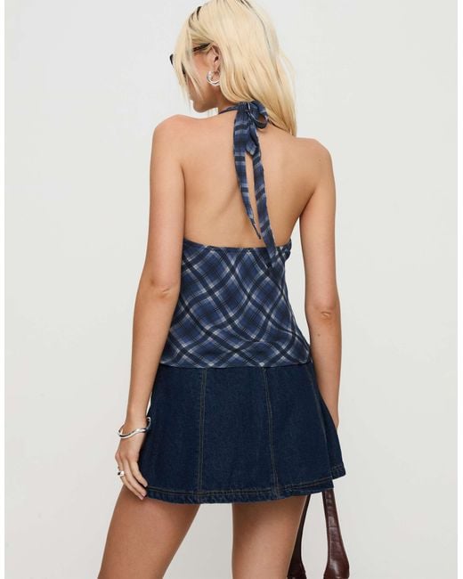 Princess Polly Blue Amalthea Halterneck Tie Front Detail Top