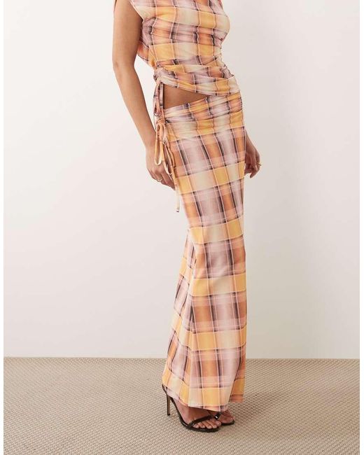 ASOS Brown Co-ord Printed Mesh Ruched Maxi Skirt