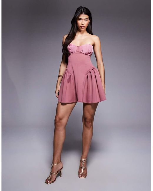 ASOS Red Bandeau Skater Mini Dress With Contrast Cups