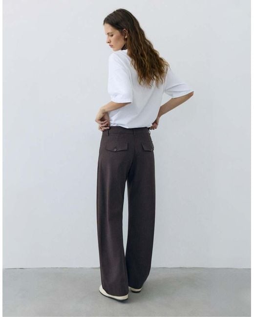 Pull&Bear White Striped Smart Trousers