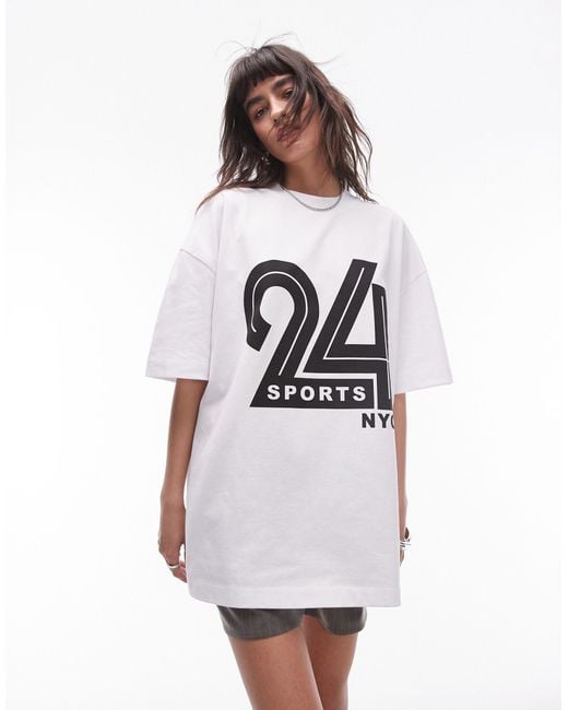 TOPSHOP White Graphic 24 Sports Nyc Tee