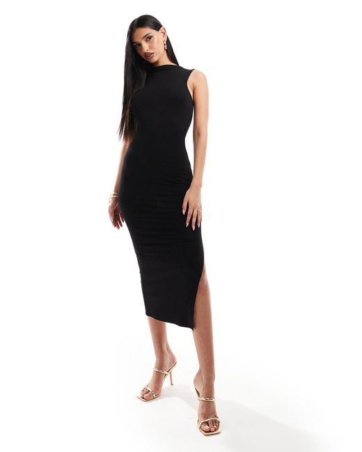 ASOS Black Sleeveless Midi Dress With Open Back And Strap Detail