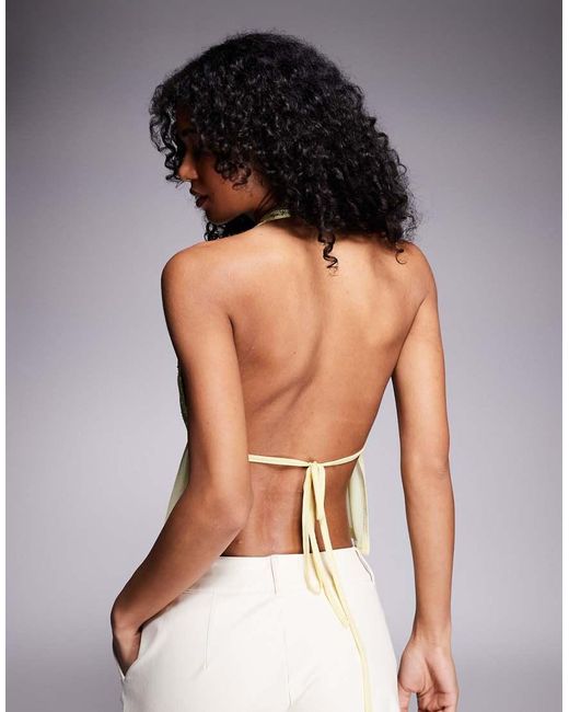 ASOS Yellow Sequin Mesh Mix Halter Top