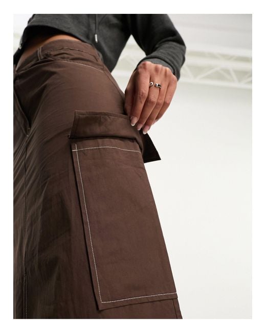 Vila Brown Contrast Stitch Cargo Maxi Skirt